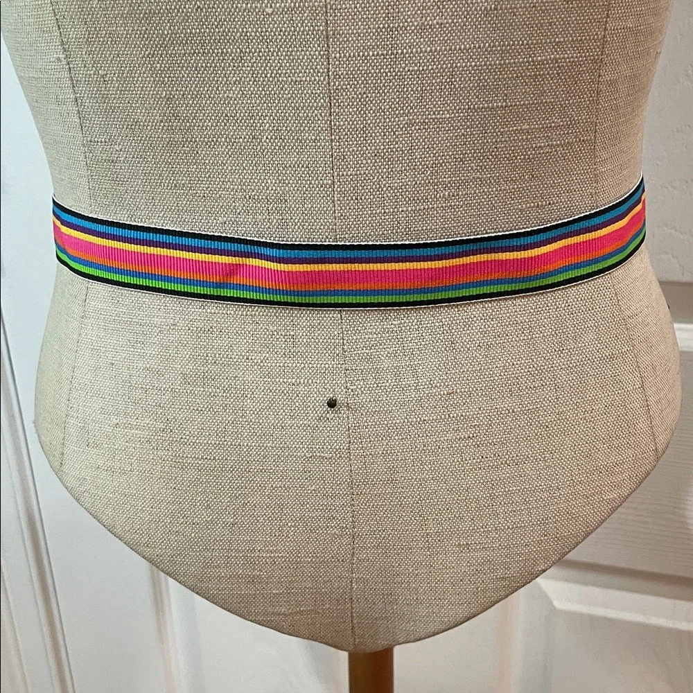 Vintage Rainbow Striped multicolored adjustable Belt Double D Ring Buckle womens